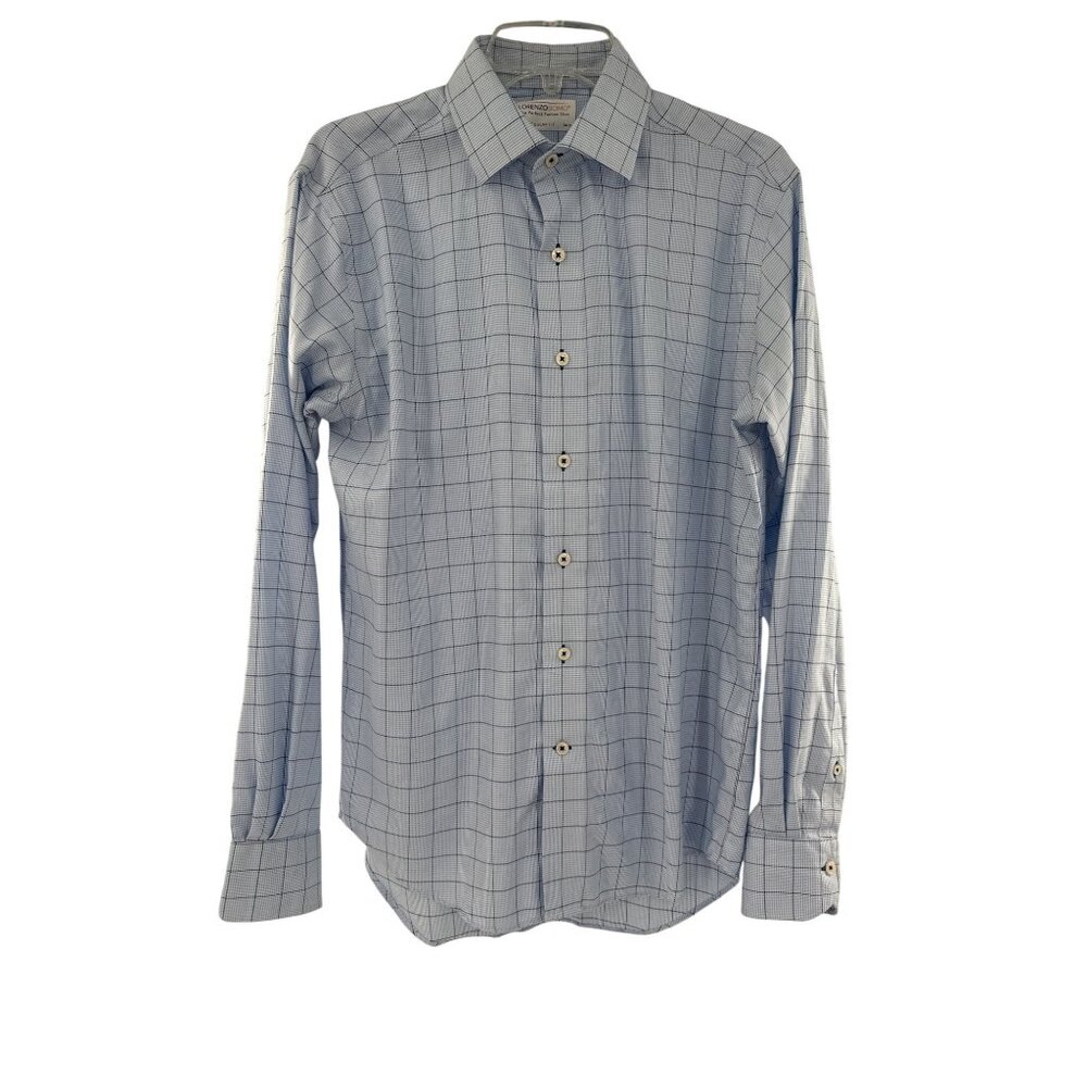 Lorenzo Uomo‎ Mens Regular Fit Blue Checkered Dress Shirt 15 1/2 34-35